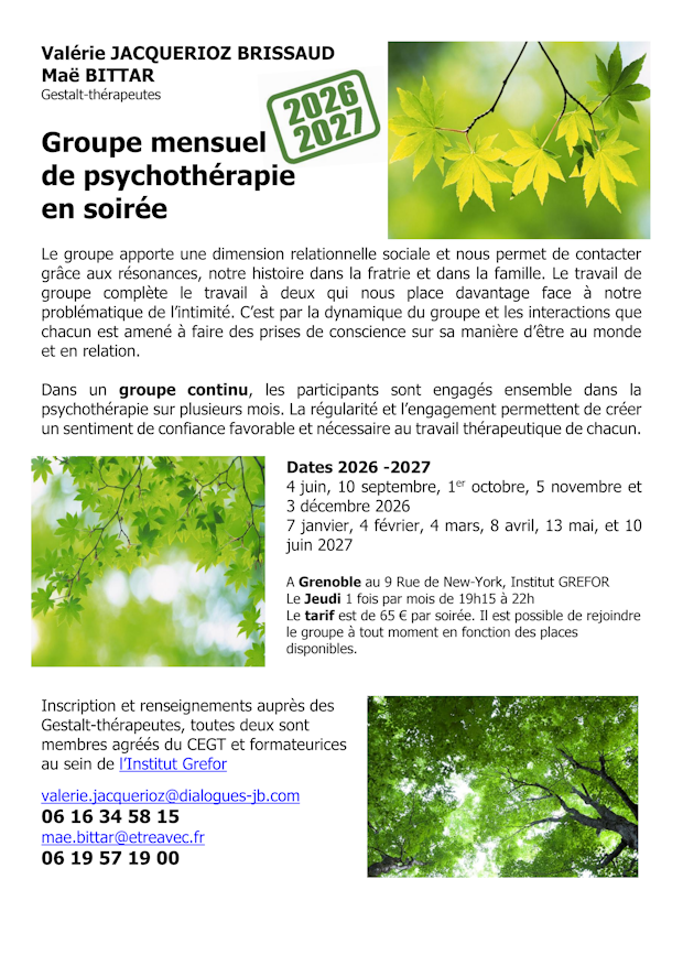 Groupe de thérapie mensuelle à Grenoble